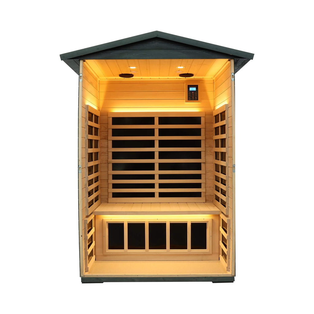 Thermora Riva 2-Person Black Carbonized Walnut Low EMF Far Infrared Outdoor Sauna with Bluetooth Audio and LED Lighting