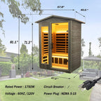 Thermora Riva 2-Person Black Carbonized Walnut Low EMF Far Infrared Outdoor Sauna with Bluetooth Audio and LED Lighting