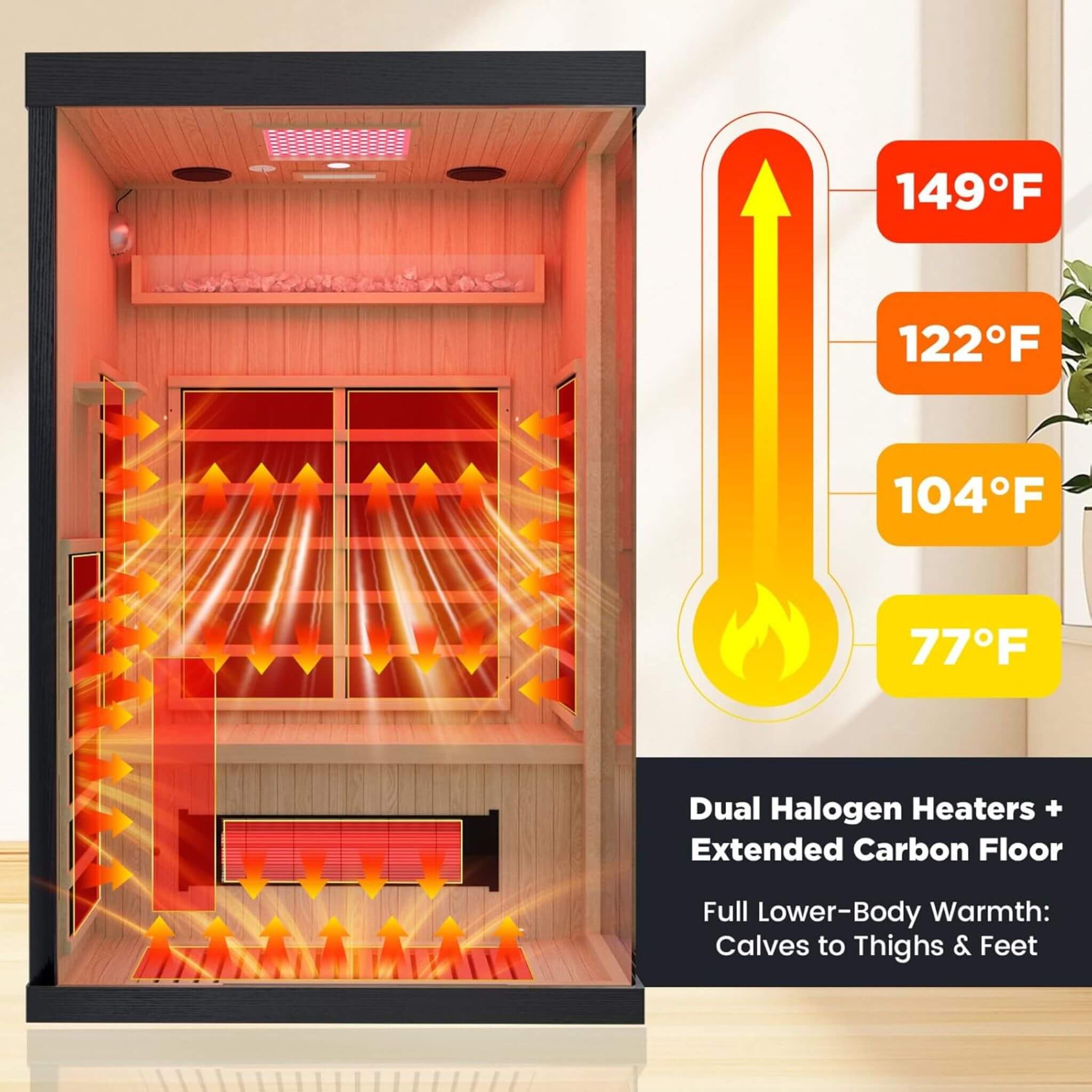 Thermora Pandora 2-Person Indoor Infrared Sauna with Red Light Panel and Himalayan Salt Panels