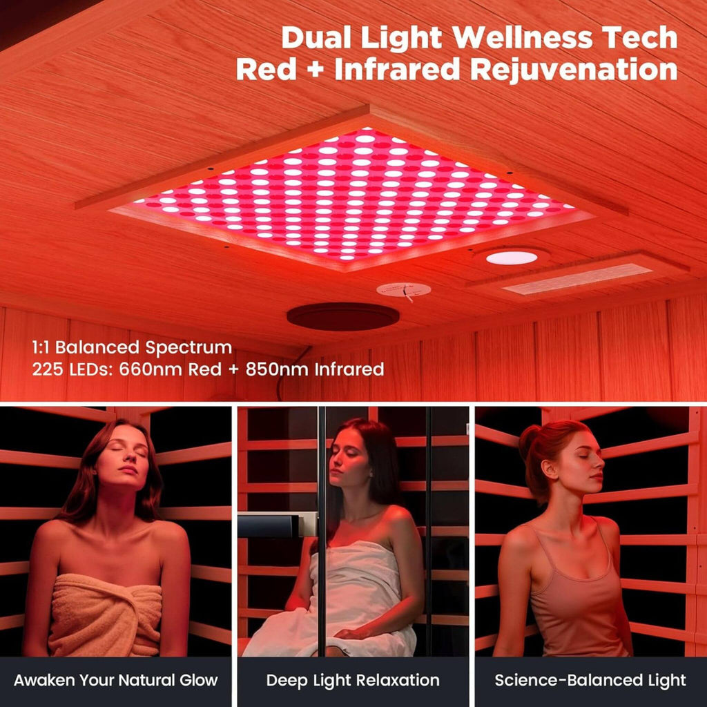 Thermora Pandora 2-Person Indoor Infrared Sauna with Red Light Panel and Himalayan Salt Panels