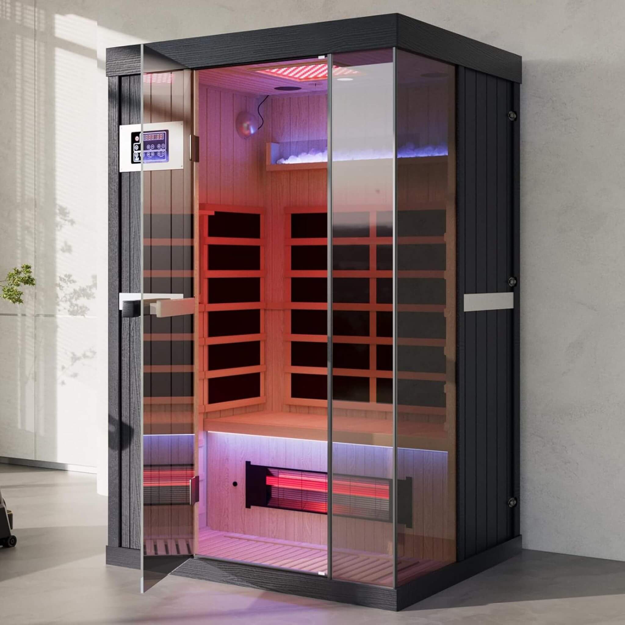Thermora Pandora 2-Person Indoor Infrared Sauna with Red Light Panel and Himalayan Salt Panels