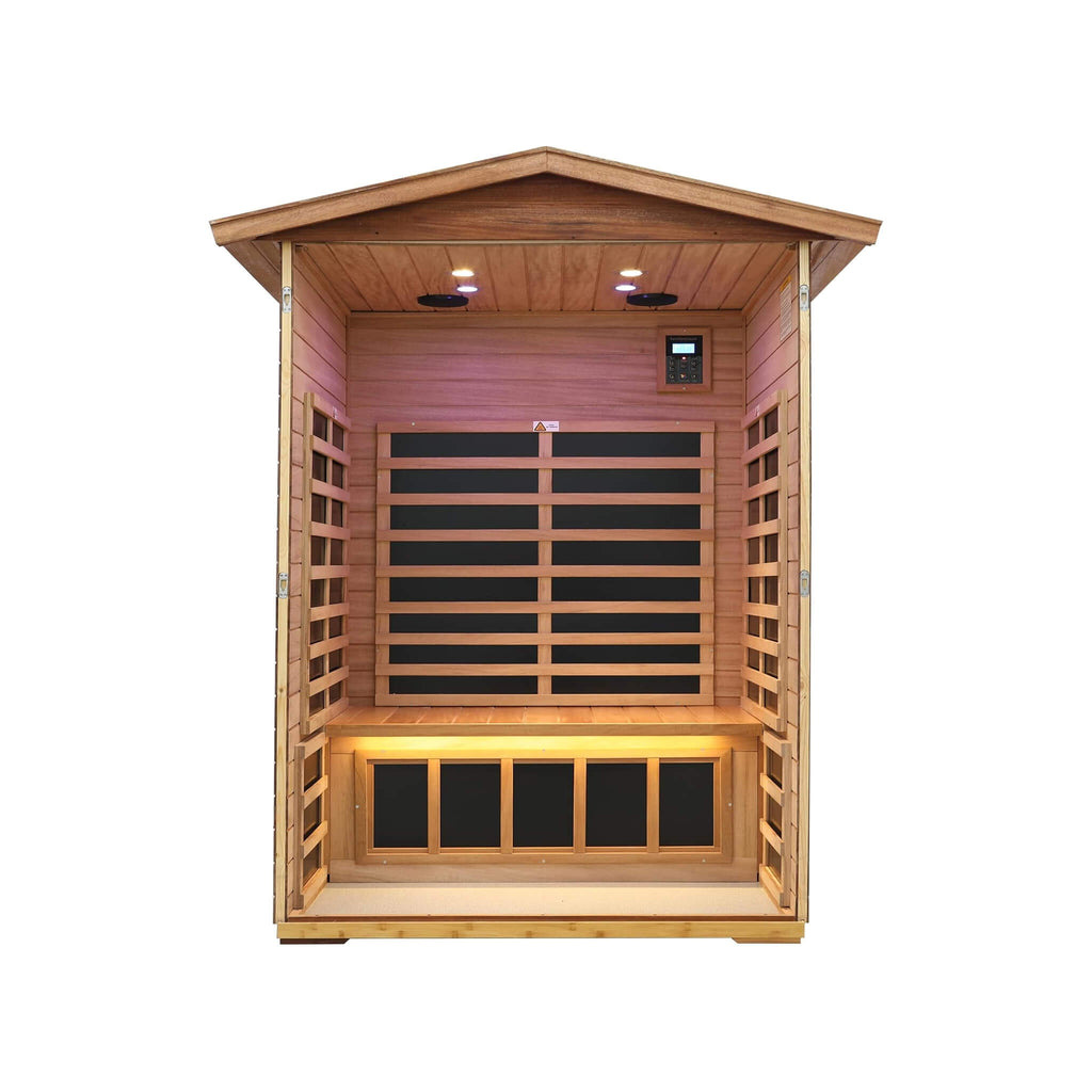 Thermora Ignis 2-Person Ultra-Low EMF Mahogany Outdoor Infrared Sauna with Bluetooth Speakers