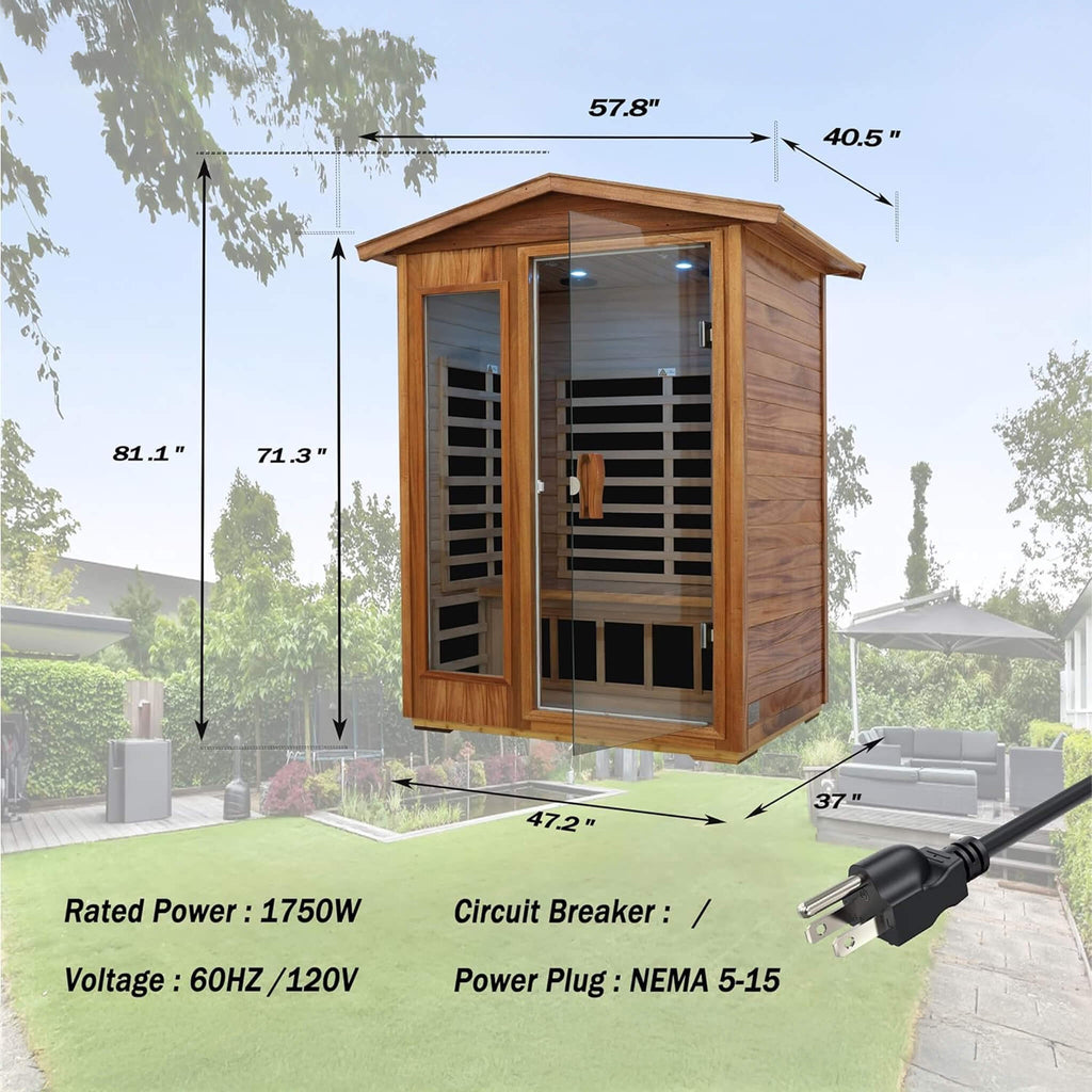 Thermora Ignis 2-Person Ultra-Low EMF Mahogany Outdoor Infrared Sauna with Bluetooth Speakers