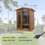 Thermora Ignis 2-Person Ultra-Low EMF Mahogany Outdoor Infrared Sauna with Bluetooth Speakers